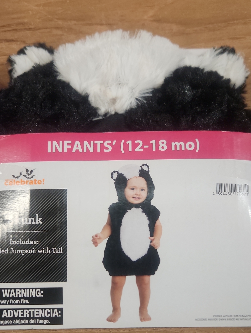 Infant Skunk Costume - Black & White (12-18 mo)